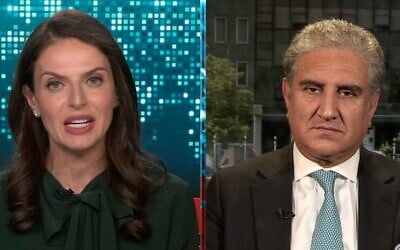 Bianna Golodryga interviews Pakistani Foreign Minister Shah Mahmood Qureshi on CNN, May 20, 2021. (Screenshot via JTA) Bianna Golodryga interviews Pakistani Foreign Minister Shah Mahmood Qureshi on CNN, May 20, 2021. (Screenshot via JTA)