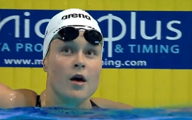 Israeli swimmer Anastasia Gorbenko at the European Chamipnships in Budapest, May 21, 2021 (video screenshot) Israeli swimmer Anastasia Gorbenko at the European Chamipnships in Budapest, May 21, 2021 (video screenshot)
