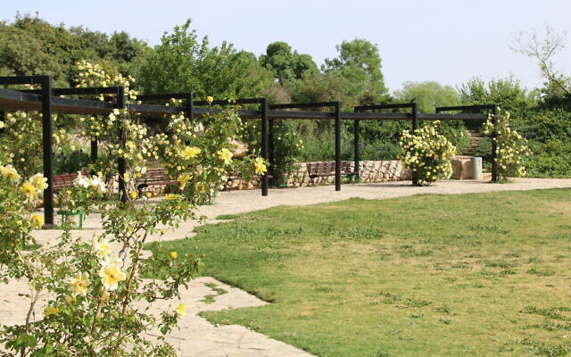 Zurich Square, in the Wohl Rose Park in Jerusalem, April 2021. (Shmuel Bar-Am)