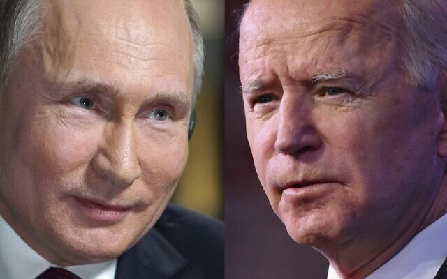 This combination of pictures created on June 07, 2021 shows Russia's President Vladimir Putin speaking with US NBC news network anchor Megyn Kelly at the Kremlin on March 1, 2018 in Moscow and US President Joe Biden delivering remarks on his plan to administer COVID-19 vaccines at The Queen theater in Wilmington, Delaware on January 15, 2021 (Angela WEISS and Alexey DRUZHININ / AFP) This combination of pictures created on June 07, 2021 shows Russia's President Vladimir Putin speaking with US NBC news network anchor Megyn Kelly at the Kremlin on March 1, 2018 in Moscow and US President Joe Biden delivering remarks on his plan to administer COVID-19 vaccines at The Queen theater in Wilmington, Delaware on January 15, 2021 (Angela WEISS and Alexey DRUZHININ / AFP)
