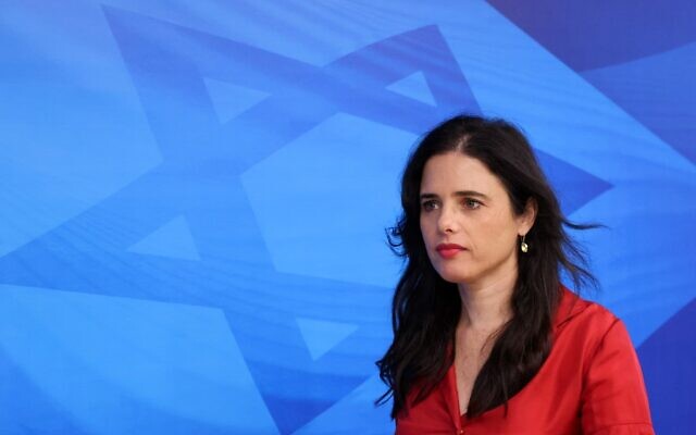 Interior Minister Ayelet Shaked arrives at the new government's first weekly cabinet meeting in Jerusalem, on June 20, 2021. (Emmanuel Dunan / AFP)