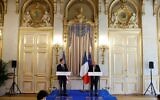 US Secretary of State Antony Blinken (L) and French Foreign Affairs Minister Jean-Yves Le Drian attend a joint press conference at the French Ministry of Foreign Affairs in Paris, on June 25, 2021. (GONZALO FUENTES/POOL/AFP)