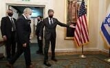 US Secretary of State Antony Blinken (right) welcomes Foreign Minister Yair Lapid ahead of their meeting in Rome, on June 27, 2021. (Andrew Harnik/Pool/AFP)