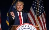 Former US president Donald Trump addresses the NCGOP state convention, on June 5, 2021, in Greenville, North Carolina. (Melissa Sue Gerrits/Getty Images/AFP)