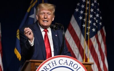 Former US president Donald Trump addresses the NCGOP state convention, on June 5, 2021, in Greenville, North Carolina. (Melissa Sue Gerrits/Getty Images/AFP)