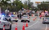 Police investigate the scene where a pickup truck drove into a crowd of people at a Pride parade on June 19, 2021 in Wilton Manors, Florida. (Jason Koerner/Getty Images/AFP)