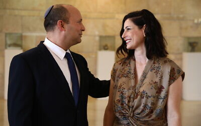 Prime Minister Naftali Bennett with his wife Gilat in the Knesset in Jerusalem, on June 13, 2021. (Ariel Zandberg/Yamina) Prime Minister Naftali Bennett with his wife Gilat in the Knesset in Jerusalem, on June 13, 2021. (Ariel Zandberg/Yamina)