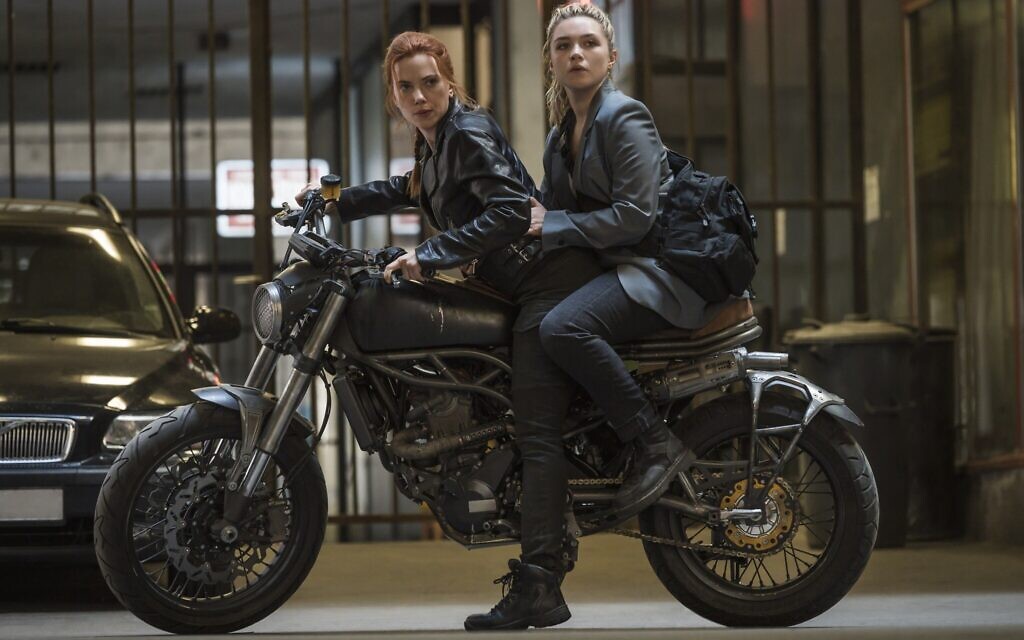 Scarlett Johansson, left, and Florence Pugh in 'Black Widow.' (Jay Maidment/Marvel Studios/All rights reserved)