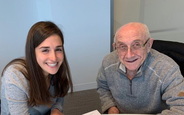 Jori Epstein (L) with Holocaust survivor Max Glauben. Epstein wrote a book about Glauben's story after meeting at a Dallas synagogue. (Courtesy of Epstein/ via JTA) Jori Epstein (L) with Holocaust survivor Max Glauben. Epstein wrote a book about Glauben's story after meeting at a Dallas synagogue. (Courtesy of Epstein/ via JTA)