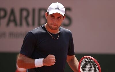Aslan Karatsev during a singles match at the French Open in Paris, June 3, 2021. (Adam Pretty/Getty Images)
