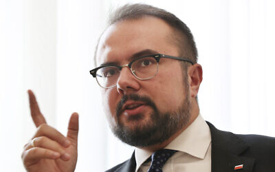 Polish Deputy Foreign Minister Paweł Jabłoński speaks to The Associated in Warsaw, Poland, September 8, 2020. (AP Photo/Czarek Sokolowski)