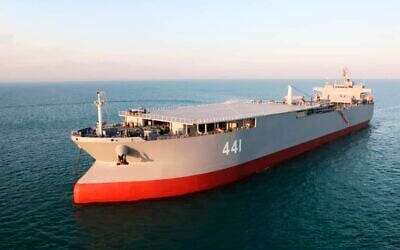 This photo released on Tuesday, Jan. 12, 2021 by the Iranian Army, shows Iran-made warship Makran (Iranian Army via AP)
