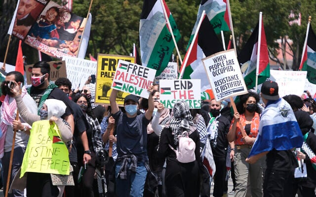 Demonstrators march to the Israeli Consulate during a protest against Israel and in support of Palestinians on May 15, 2021, in the Westwood section of Los Angeles. (AP Photo/Ringo H.W. Chiu) Demonstrators march to the Israeli Consulate during a protest against Israel and in support of Palestinians on May 15, 2021, in the Westwood section of Los Angeles. (AP Photo/Ringo H.W. Chiu)