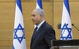 Prime Minister Benjamin Netanyahu after an address from the Knesset, Sunday, May 30, 2021. (Yonatan Sindel/Pool via AP)