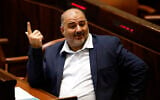 Ra'am leader Mansour Abbas at the Knesset in Jerusalem, on June 13, 2021. (AP Photo/Ariel Schalit)