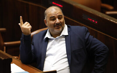 Ra'am leader Mansour Abbas at the Knesset in Jerusalem, on June 13, 2021. (AP Photo/Ariel Schalit)