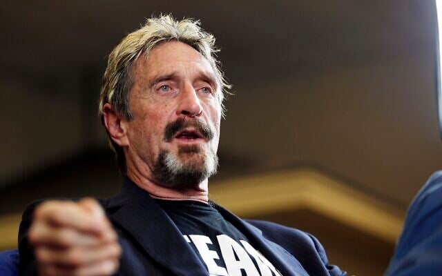 John McAfee announces his candidacy for US president in Opelika, Alabama, September 9, 2015. (Todd J. Van Emst/Opelika-Auburn News via AP, File) John McAfee announces his candidacy for US president in Opelika, Alabama, September 9, 2015. (Todd J. Van Emst/Opelika-Auburn News via AP, File)