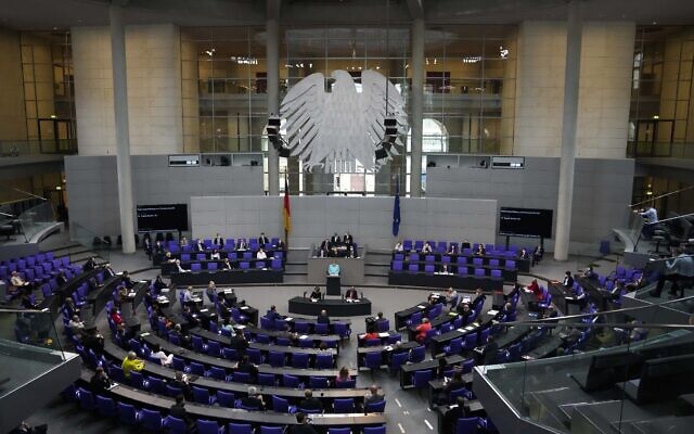 German Chancellor Angela Merkel delivers a speech during a plenary session at the Bundestag in Berlin, Germany, June 24, 2021. (AP Photo/Markus Schreiber) German Chancellor Angela Merkel delivers a speech during a plenary session at the Bundestag in Berlin, Germany, June 24, 2021. (AP Photo/Markus Schreiber)