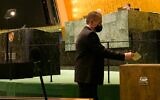 Israeli Ambassador to the UN Gilad Erdan casts his vote for Israel to join the United Nations Economic and Social Council on June 7, 2021. (Israel at the UN)