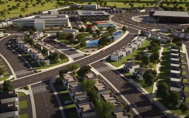 A digital rendering of what the 'Ciudad de la Tora' (City of Torah) will look like in Ixtapan de la Sal, Mexico. (Screenshot from YouTube via JTA) A digital rendering of what the 'Ciudad de la Tora' (City of Torah) will look like in Ixtapan de la Sal, Mexico. (Screenshot from YouTube via JTA)