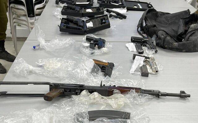 Weapons captured by the military and police in an operation in the Jordan Valley on June 12, 2021. (Israel Defense Forces) Weapons captured by the military and police in an operation in the Jordan Valley on June 12, 2021. (Israel Defense Forces)