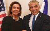 US Speaker of the House Nancy Pelosi and Yesh Atid chairman Yair Lapid at the Knesset on January 23, 2020. (Yair Lapid/Twitter)
