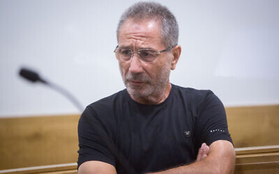 Meir Abergil of the Abergil crime family, seen in the District Court in Tel Aviv on July 18, 2018, (Miriam Alster/Flash90)