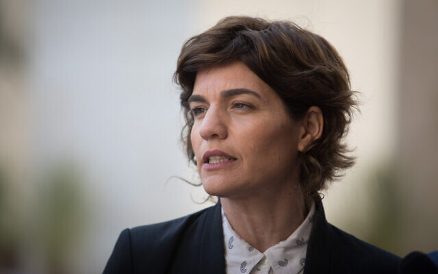 Meretz MK Tamar Zandberg at the Muqata'a compound, in the West Bank city of Ramallah, March 10, 2019. (Hadas Parush/Flash90)