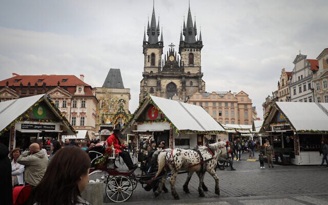 Illustrative: An outdoor market in the city of Prague, Czech Republic, on April 23, 2019. (Nati Shohat/Flash90) Illustrative: An outdoor market in the city of Prague, Czech Republic, on April 23, 2019. (Nati Shohat/Flash90)