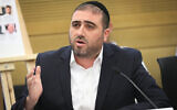 Shas MK Moshe Arbel attends an emergency Knesset conference on disasters at construction sites in Israel on May 27, 2019. (Noam Revkin Fenton/ Flash90/ File)