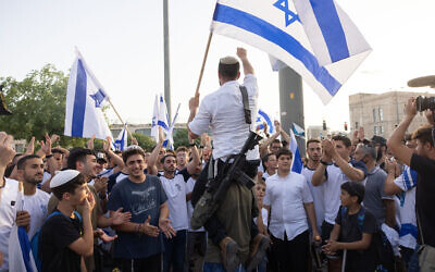 Participants in the Flag March near Jerusalem's Old City on May 10, 2021. (Nati Shohat/Flash90)