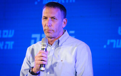 Yamina MK Matan Kahana speaks during an election campaign event in Sderot on March 17, 2021. (Yossi Zeliger/Flash90)