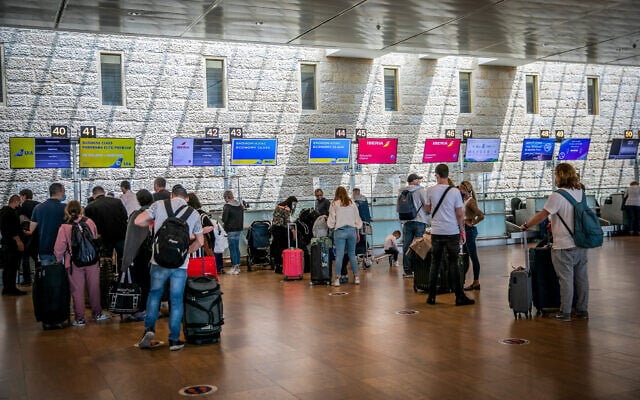 Travelers in the departures hall at Ben Gurion Airport on April 18, 2021. (Yossi Aloni/Flash90) Travelers in the departures hall at Ben Gurion Airport on April 18, 2021. (Yossi Aloni/Flash90)