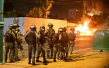 Police are seen in Lod during ethnic rioting in the mixed Jewish-Arab city in central Israel, May 12, 2021. (Yossi Aloni/Flash90)