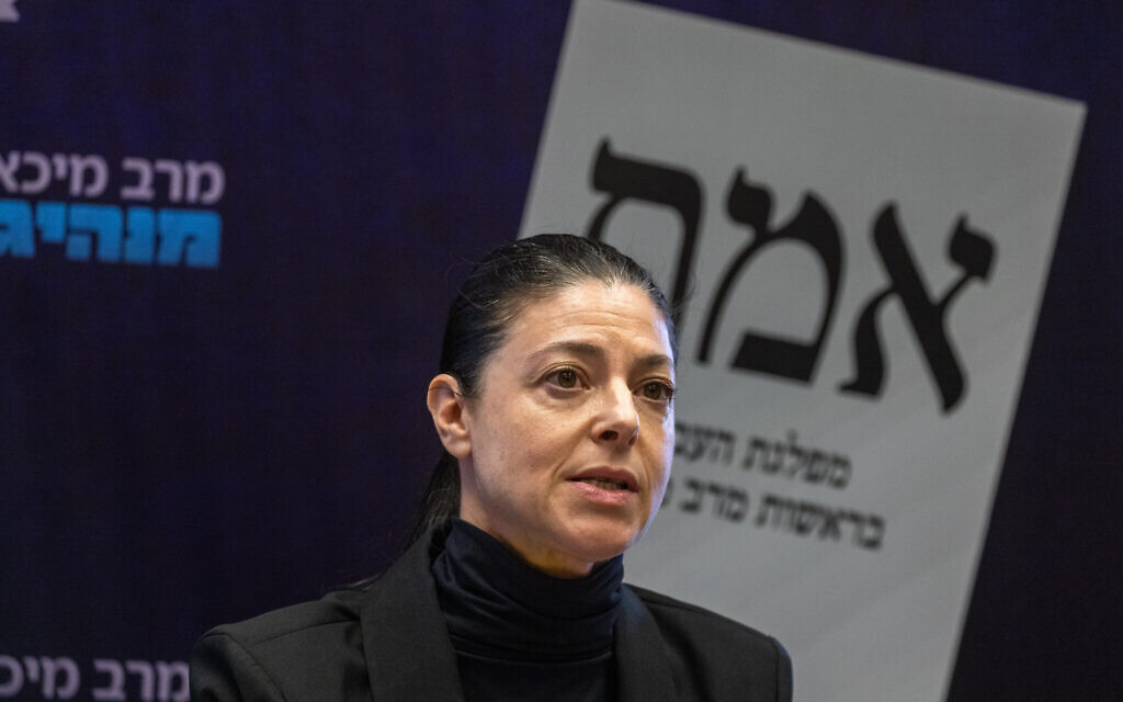 Labor party leader Merav Michaeli speaks during a faction meeting at the Knesset, on May 24, 2021. (Olivier Fitoussi/Flash90)
