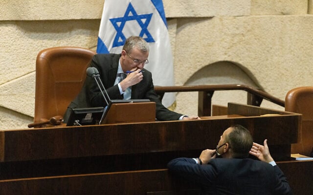 Knesset Speaker Yariv Levin during a special session honoring Jerusalem Day at the Knesset on May 24, 2021. (Olivier Fitoussi/Flash90) Knesset Speaker Yariv Levin during a special session honoring Jerusalem Day at the Knesset on May 24, 2021. (Olivier Fitoussi/Flash90)