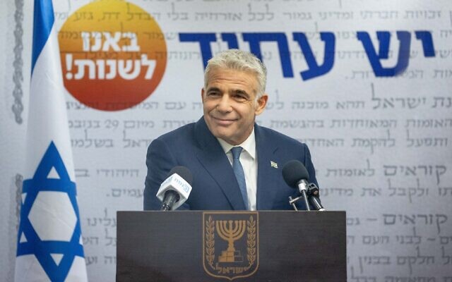 Head of the Yesh Atid party Yair Lapid speaks during a faction meeting at the Knesset, on May 31, 2021. (Yonatan Sindel/Flash90) Head of the Yesh Atid party Yair Lapid speaks during a faction meeting at the Knesset, on May 31, 2021. (Yonatan Sindel/Flash90)