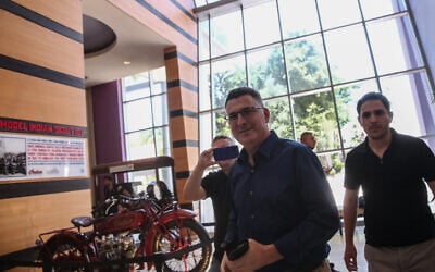 New Hope party head Gideon Saar joins coalition negotiations at the Maccabiah village in Ramat Gan on June 1, 2021. (Miriam Alster/Flash90)