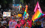 Thousands of people take part in the annual Gay Pride Parade in Jerusalem, June 3, 2021. (Olivier Fitoussi/Flash90)