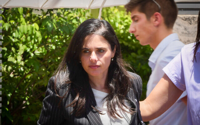 Yamina MK Ayelet Shaked arrives for a meeting with Yamina party leader Naftali Bennett and fellow Yamina MKs, at Bennett's home in Ra'anana, on June 4, 2021. (Avshalom Sassoni/Flash90)