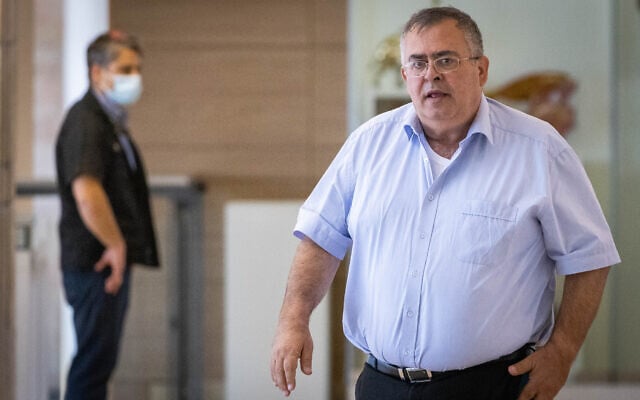 Likud MK David Bitan arrives for a Knesset faction meeting on June 6, 2021. (Yonatan Sindel/Flash90) Likud MK David Bitan arrives for a Knesset faction meeting on June 6, 2021. (Yonatan Sindel/Flash90)