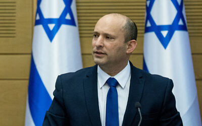 Prime Minister Naftali Bennett at the Knesset on June 13, 2021 (Yonatan Sindel/Flash90)