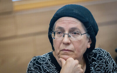MK Orit Strock attends a Knesset Arrangements Committee meeting in Jerusalem on June 21, 2021. (Yonatan Sindel/Flash90)