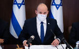 Prime Minister Naftali Bennett leads a cabinet meeting at the Prime Minister's Office in Jerusalem on June 20, 2021. (Alex Kolomoisky/POOL)