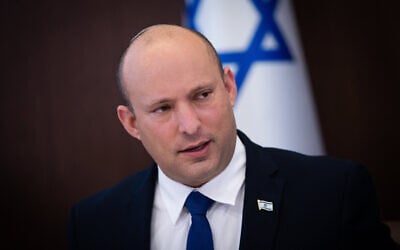 Israeli Prime Minister Naftali Bennett leads a cabinet meeting at the Prime Minister's Office in Jerusalem on June 20, 2021.  (Alex Kolomoisky/POOL)