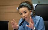 Idit Silman MK (Yamina), head of the Arrangements Committee, leads a Committee meeting at the Knesset, on June 28, 2021. (Yonatan Sindel/Flash90)