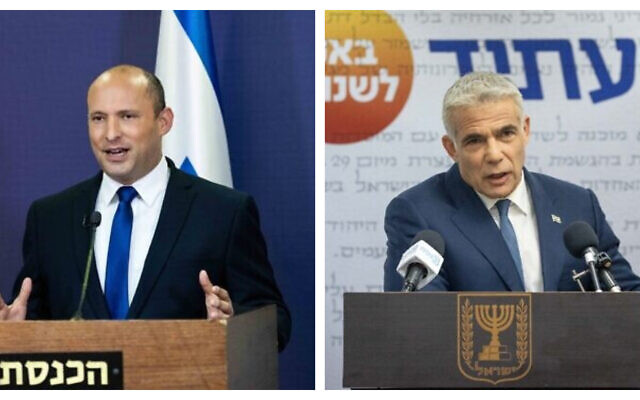 (R) Naftali Bennett and (L) Yair Lapid (Yonatan Sindel/Flash90)