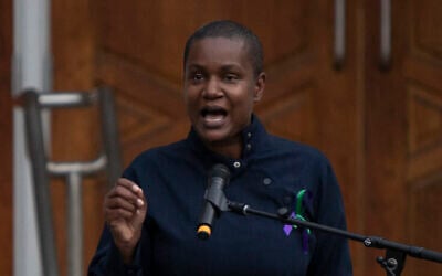 Party leader of the Green Party of Canada, Annamie Paul, speaks during a vigil for the victims of the deadly vehicle attack on five members of the Canadian Muslim community in London, Ontario, Canada, June 8, 2021 (Nicole OSBORNE / AFP)
