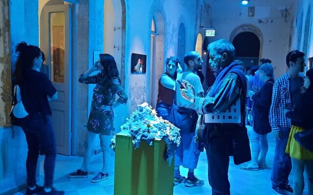 A photo from the opening night of Kobi Vogman's exhibition 'Moves' at the HaMiffal art collective in Jerusalem, June 2, 2021. (Courtesy)