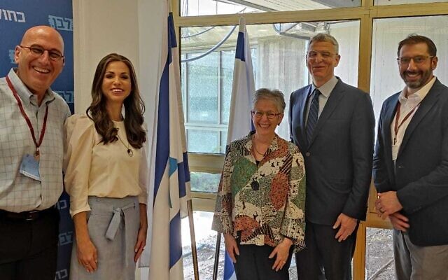 From left to right: Yair Lotstein, Diaspora Affairs Minister Omer Yankelevitch, Jennifer Brodkey Kaufman, URJ President Rabbi Rick Jacobs, and Rabbi Josh Weinberg. (Courtesy, Ministry of Diaspora Affairs)